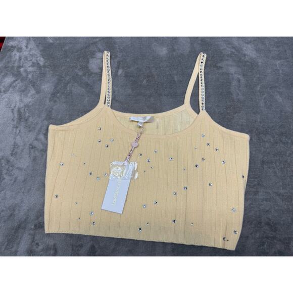 Loveshackfancy Celmira Cashmere Wool Rhinestone Rib Knit Crop Top XL - Picture 5 of 9